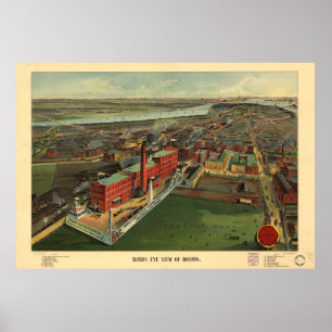 Poster Mapa Panorâmico Antiquado de Boston Massachusetts 