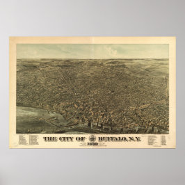 Poster Mapa Panorâmico Antiquado de Buffalo Nova Iorque 1