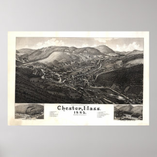Poster Mapa Panorâmico Antiquado de Chester Massachusetts