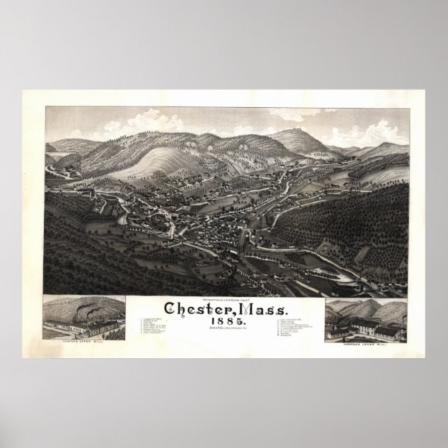 Poster Mapa Panorâmico Antiquado de Chester Massachusetts (Frente)