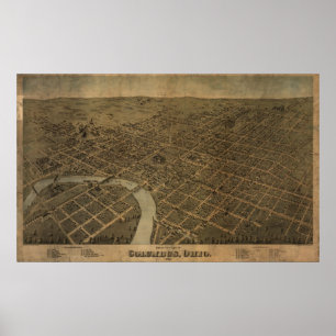 Poster Mapa Panorâmico Antiquado de Columbus Ohio 1872
