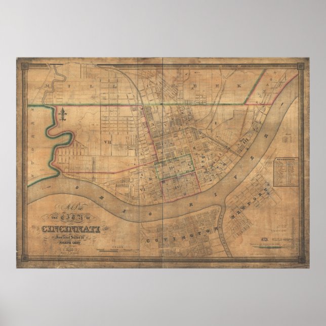 Pôster Mapa Panorâmico Antiquado de Covington Kentucky 18 (Frente)