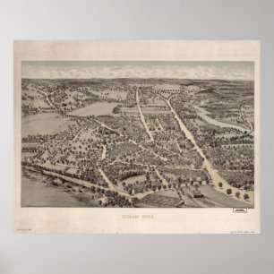 Poster Mapa Panorâmico Antiquado de Dedham Massachusetts 