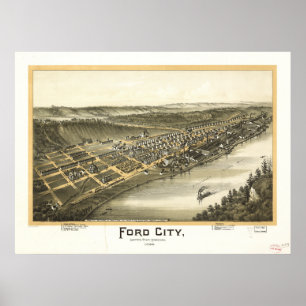 Poster Mapa Panorâmico Antiquado de Ford City Pennsylvani