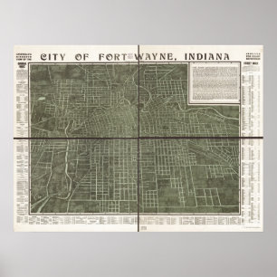 Poster Mapa Panorâmico Antiquado de Fort Wayne Indiana 19