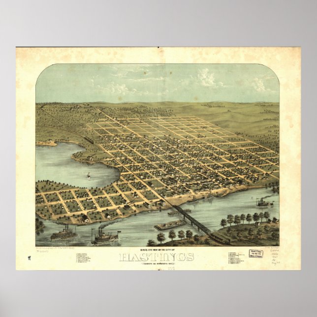 Pôster Mapa Panorâmico Antiquado de Hastings Minnesota 18 (Frente)