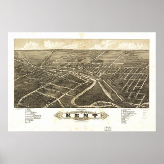 Pôster Mapa Panorâmico Antiquado de Kent Ohio 1882