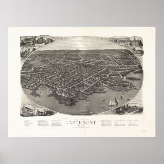 Poster Mapa Panorâmico Antiquado de Larchmont Nova Iorque