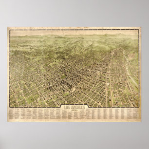 Pôster Mapa Panorâmico Antiquado de Los Angeles Californi