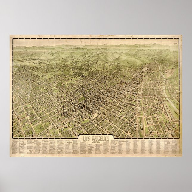 Pôster Mapa Panorâmico Antiquado de Los Angeles Californi (Frente)