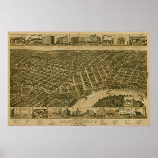 Poster Mapa Panorâmico Antiquado de Montgomery Alabama 18