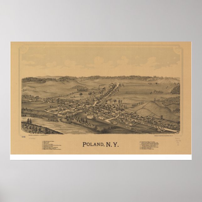 Pôster Mapa Panorâmico Antiquado de Nova Iorque 1890 (Frente)