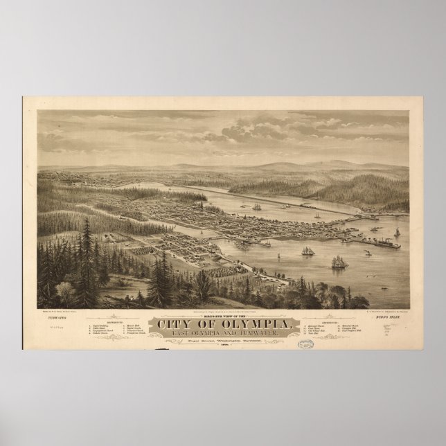 Poster Mapa Panorâmico Antiquado de Olympia Washington 18 (Frente)