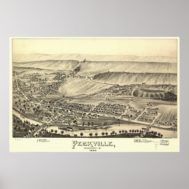 Pôster Mapa Panorâmico Antiquado de Peckville Pensilvânia (Frente)