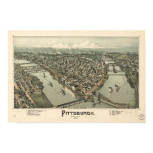 Mapa Panorâmico Antiquado de Pittsburgh Pensilvâni