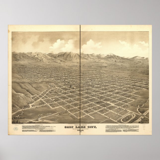 Poster Mapa Panorâmico Antiquado de Salt Lake City Utah 1 (Frente)