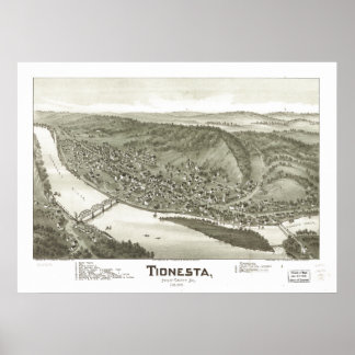 Pôster Mapa Panorâmico Antiquado de Tionesta Pennsylvania