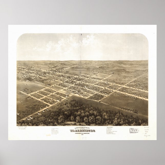 Pôster Mapa Panorâmico Antiquado de Warrensburg Missouri  (Frente)