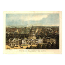 Mapa Panorâmico Antiquado de Washington DC 1871
