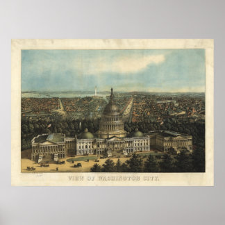 Pôster Mapa Panorâmico Antiquado de Washington DC 1871