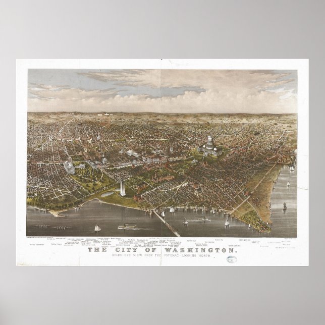 Pôster Mapa Panorâmico Antiquado de Washington DC 1880 (Frente)
