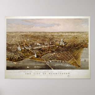 Poster Mapa Panorâmico Antiquado de Washington DC 1880