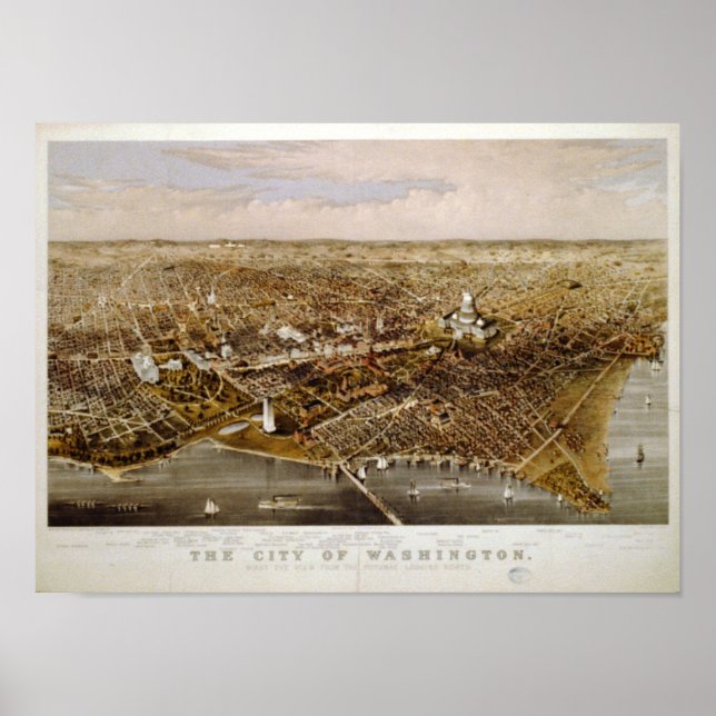 Poster Mapa Panorâmico Antiquado de Washington DC 1880 (Frente)