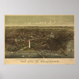 Pôster Mapa Panorâmico Antiquado de Washington DC 1892