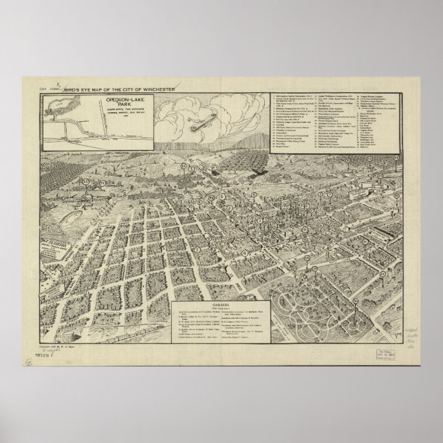 Pôster Mapa Panorâmico Antiquado de Winchester Virginia 1 (Frente)