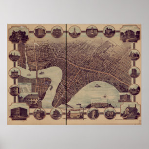 Pôster Mapa Panorâmico Antiquado de Winnipeg Manitoba 188