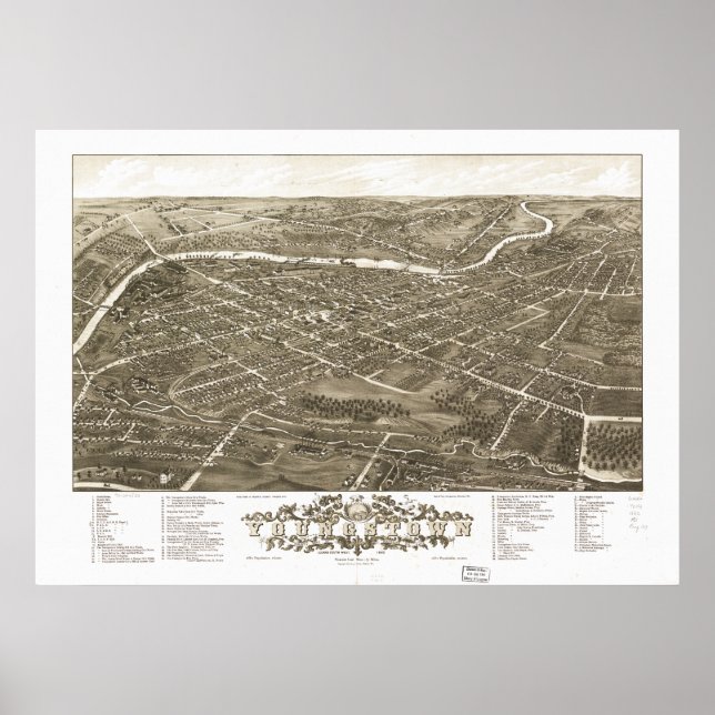 Pôster Mapa Panorâmico Antiquado de Youngstown Ohio 1882 (Frente)