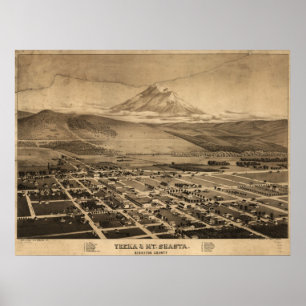 Pôster Mapa Panorâmico Antiquado de Yreka California 1884