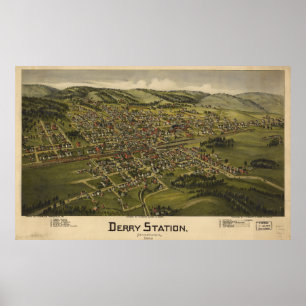 Pôster Mapa Panorâmico Antiquado Derry Pennsylvania 1900