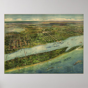 Pôster Mapa Panorâmico Antiquado do Condado de Palm Beach