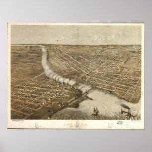 Pôster Mapa Panorâmico Antiquado do Oshkosh WI 1867