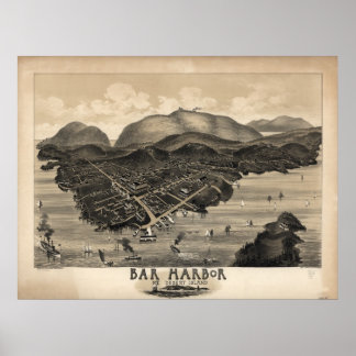 Pôster Mapa Panorâmico Antiquado do Porto bar Maine 1886