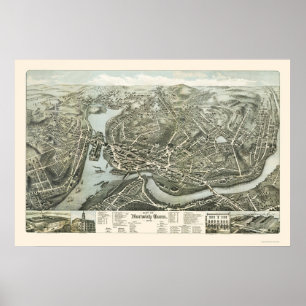 Poster Mapa Panorâmico CT Norwich - 1876