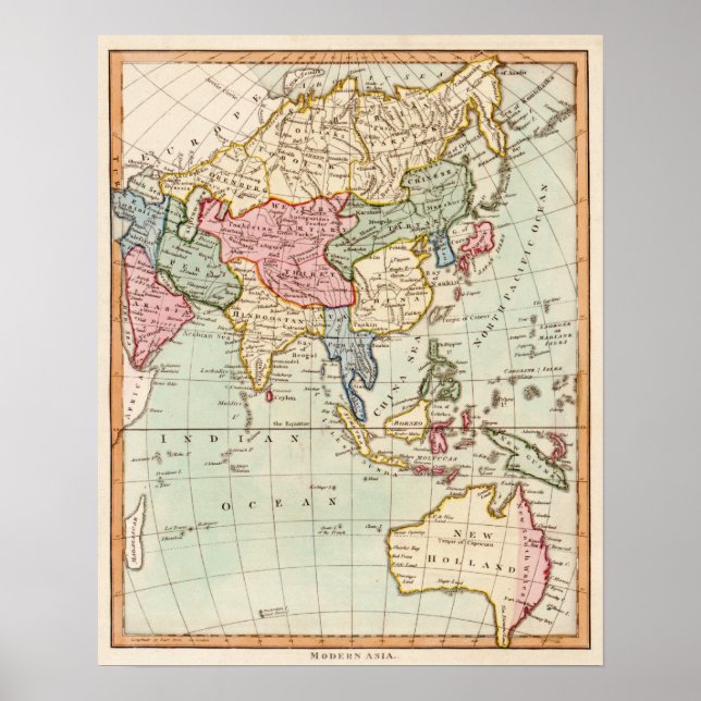 Pôster Mapa Panorâmico da Ásia e da Austrália (Frente)