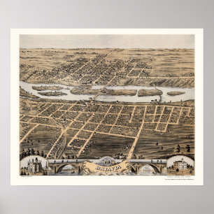 Poster Mapa panorâmico da Batávia, IL - 1869