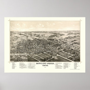 Pôster Mapa Panorâmico Da boliche Verde - 1888