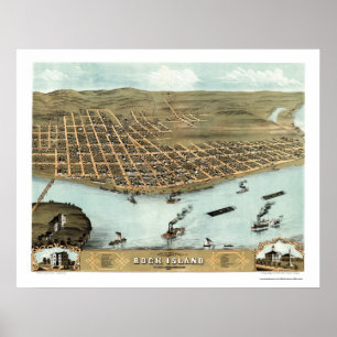 Pôster Mapa panorâmico da ilha da rocha, IL - 1869