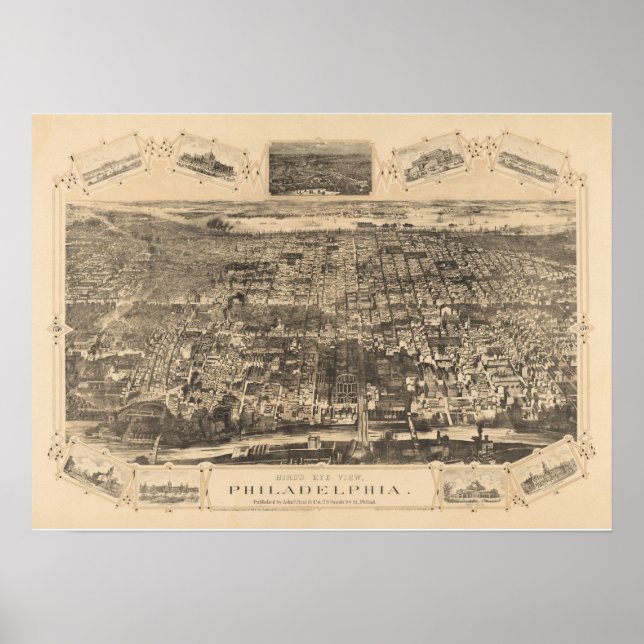 Pôster Mapa Panorâmico da PA da Filadélfia DIGITALMENTE R (Frente)