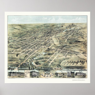 Pôster Mapa panorâmico de Akron, OH - 1870