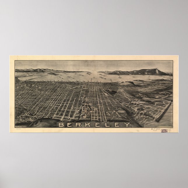 Pôster Mapa Panorâmico de Berkeley California 1909 (Frente)