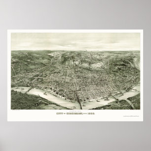 Poster Mapa panorâmico de Cincinnati, OH - 1900