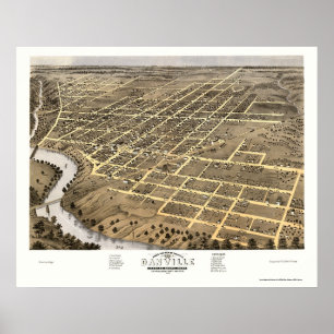 Pôster Mapa panorâmico de Danville, IL - 1869