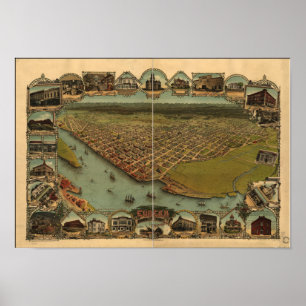 Poster Mapa Panorâmico de Eureka California 1902