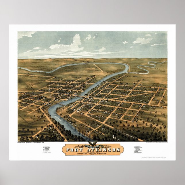 Pôster Mapa Panorâmico de Fort Atkinson, WI - 1870 (Frente)