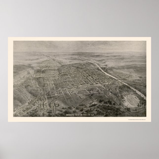 Poster Mapa Panorâmico de Macon, GA - 1912 (Frente)