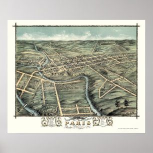 Pôster Mapa panorâmico de Paris, KY - 1870